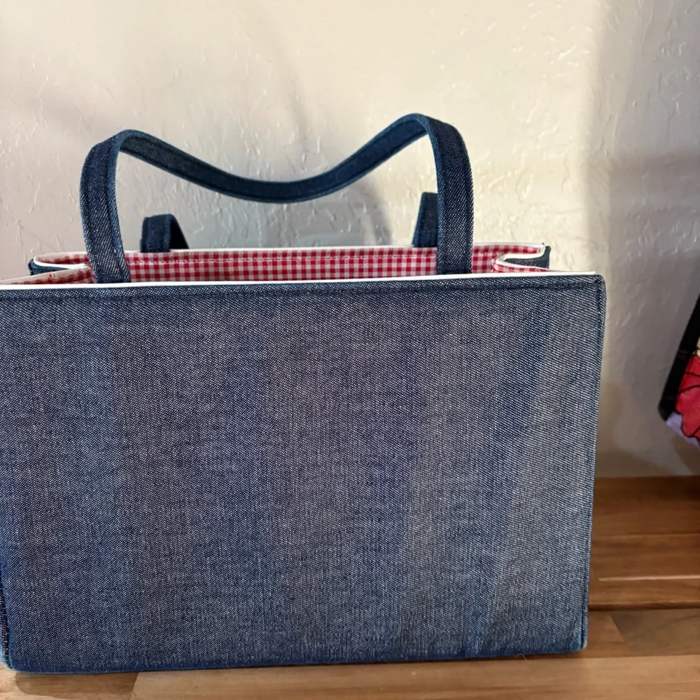 Vintage Kate Spade New York Denim Shoulder Bag – Made in USA – Gingham Lining - Picture 7 of 16